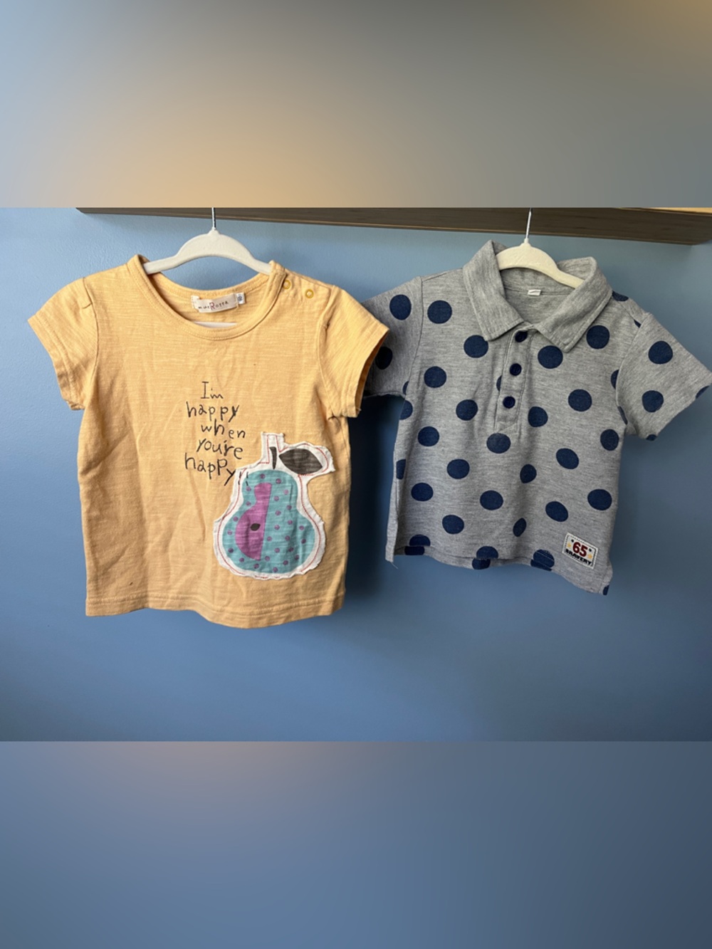 Yellow Graphic Baby Tee & Gray & Blue Polo Shirt LOT